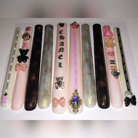 Hand crafted custom 5XL long acrylic press on nails sz Medium - Picture 7 of 8